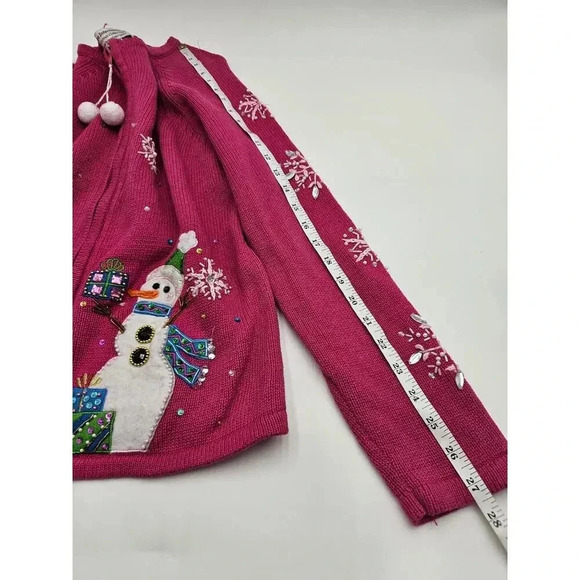 Tiara International Christmas Collection Women's XL Pink Snowman Zip Up Sweater - Picture 12 of 12